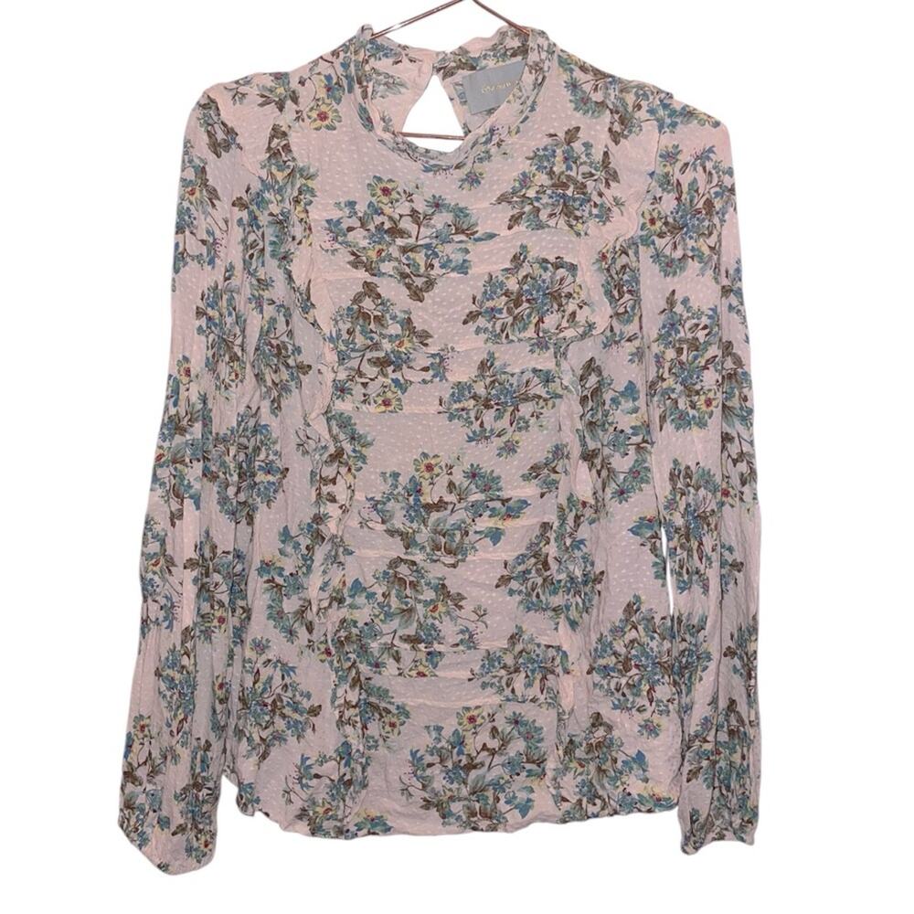 Skies are Blue floral ruffle trim long sleeved blouse size medium